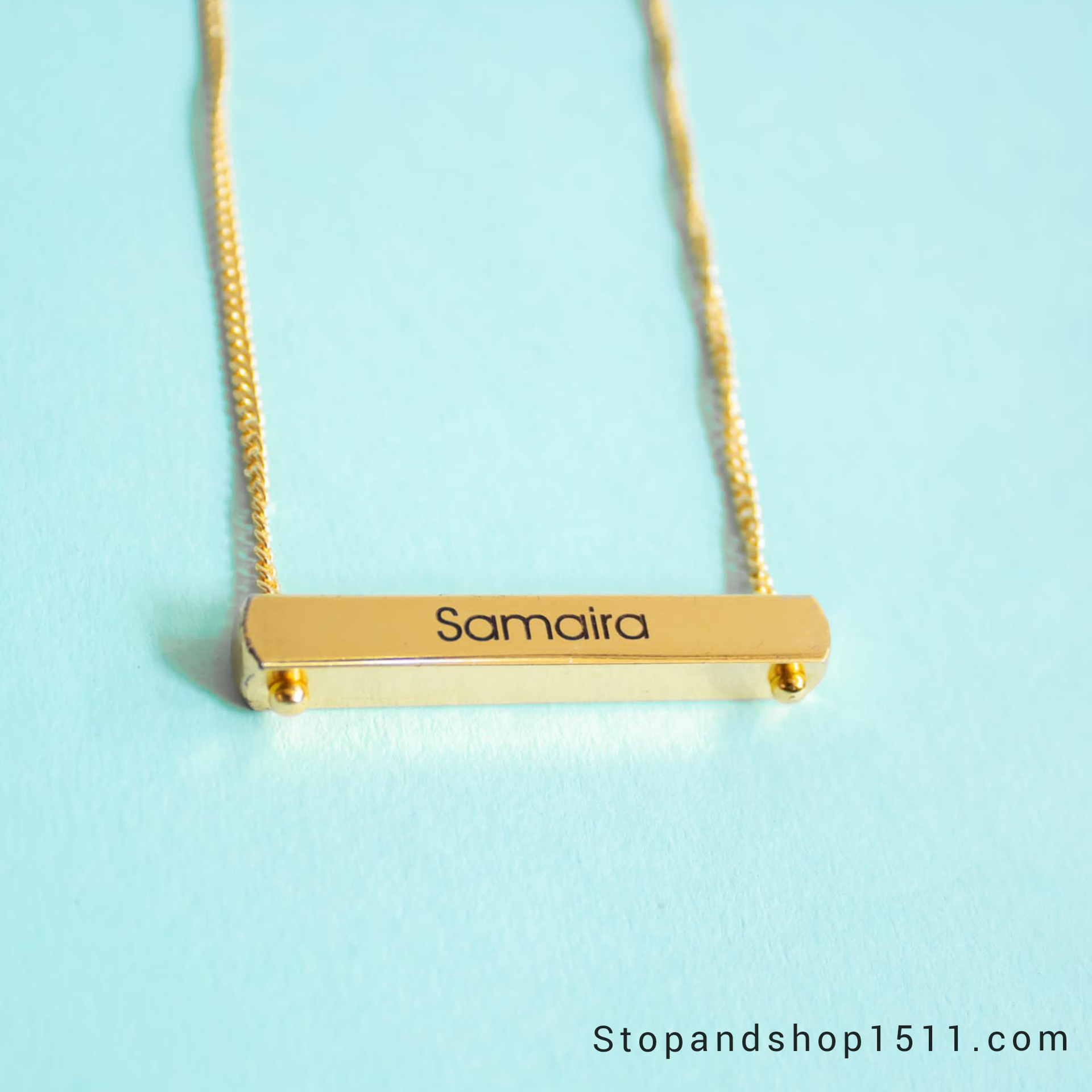 Engraved Horizontal Bar Necklace 